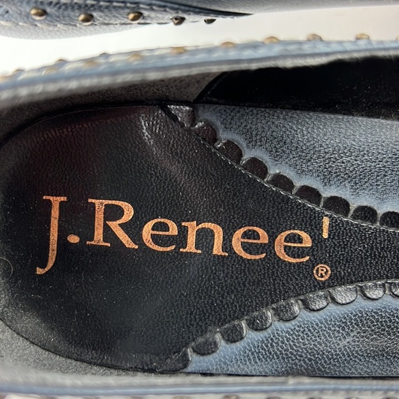 J. Renee! Gunsmoke blue leather gold studded embossed heels - Picture 4 of 13